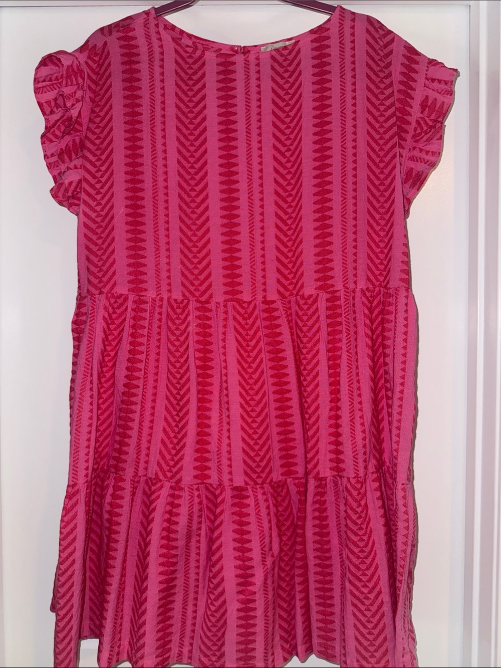 LOFT Hot Pink Patterned Tiered Dress